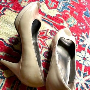 Patten leather peep-toe platforms, worn once!